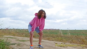 Intense fitness outdoor makes her pee her pants